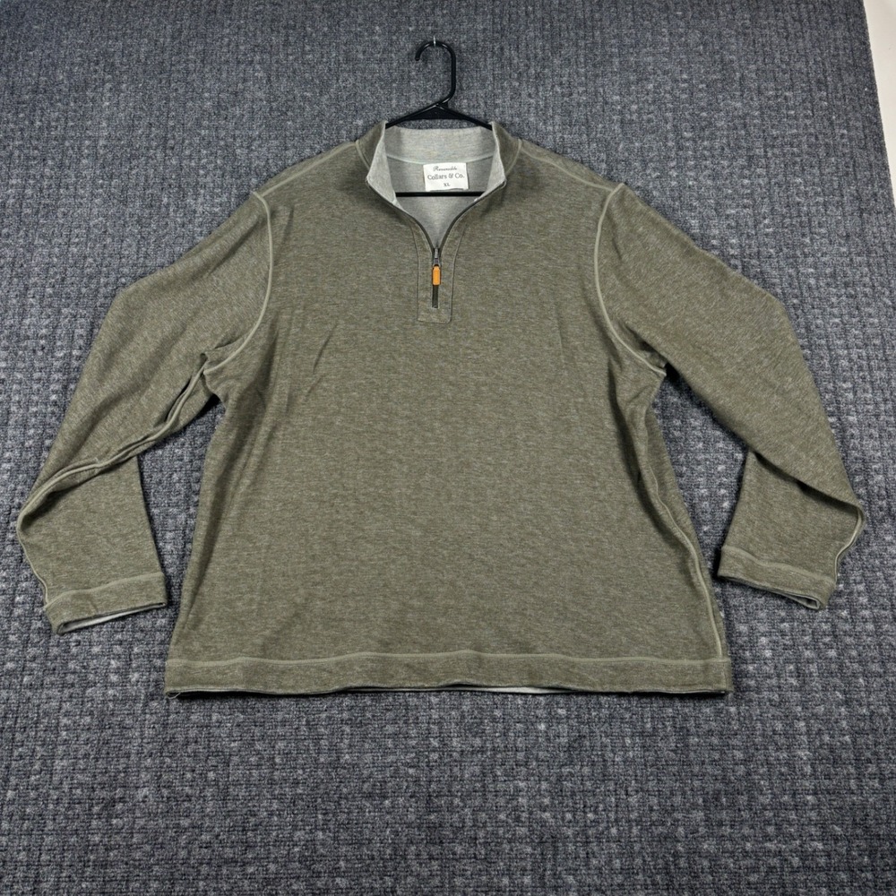 Collars & Co Reversible Quarter Zip Pullover Sweater XL Olive Green Grey Luxury